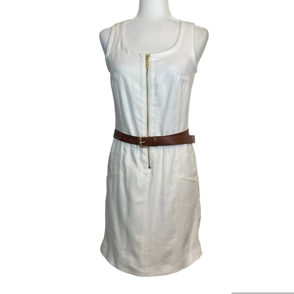 Michael Kors White Linen Belted Dress